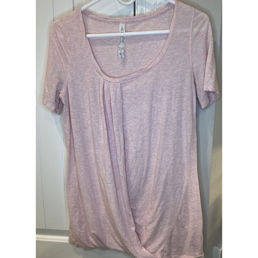 Lululemon Womens Size 6 Pink Heathered Twist Front Short Sleeve Athleisure Top
